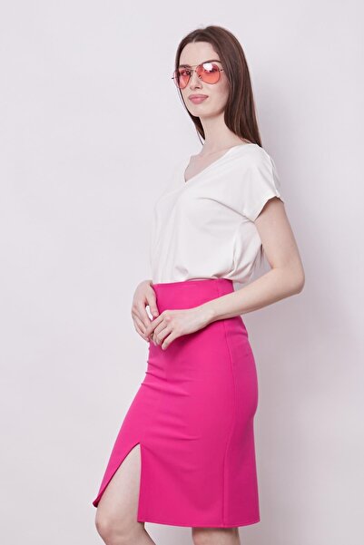 Jument Fusta creion de birou pentru femei, cu talie înaltă, cu fantă în față, din lycra ușoară, țesătură elegantă, sub genunchi-Fujya