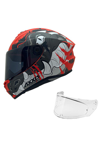 AXXIS DRAKEN S TROOPER MAT KIRMIZI  DESENLİ MOTOSİKLET KASKI ÇİFT VİZÖRLÜ