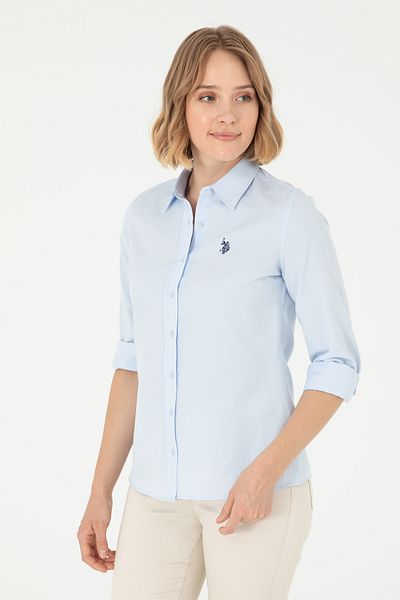 U.S. Polo Assn. Cămașă albastru deschis pentru femei - mânecă lungă, model de bază50288851-vr003