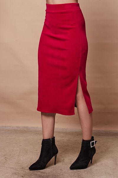 Jument High Waist Slit Corduroy Stretchy Velvet Stepped Skirt - Slim Fit Pencil Blouse (Jument 2050)