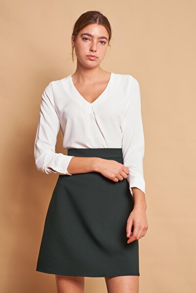 Jument High Waist Light Lycra Fabric Knee Length A-Line Skirt-Emerald