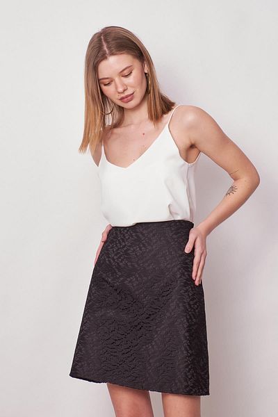 Jument Fustă cu clopoței din țesătură flexibilă ușoară, cu talie înaltă, cu dantelă, pentru femei (lungime: 49 cm + - 2 cm) - negru
