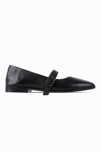 Lal Shoes & Bags Balerini Alexix din piele naturală pentru femei, cu o singură curea, cu cataramă-negru