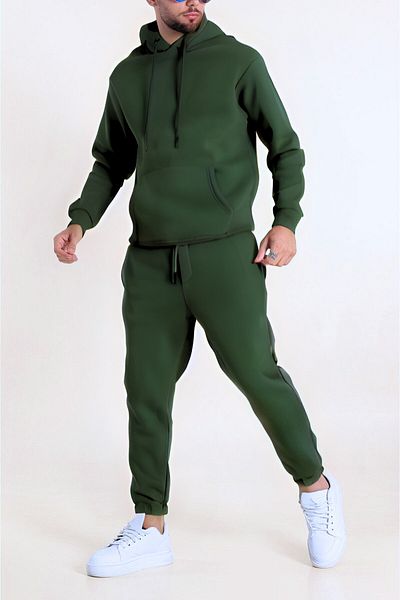 BayBayan Ανδρικό καφέ 3 κλωστών Jogger Βαμβακερό Σετ φόρμας