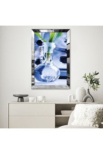 Zevahir Mobilya Dekorasyon Masă unică din MDF cu cadru din plexiglas cu oglindă argintie, design de plante de laborator clinic