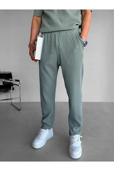 ablukaonline Mint Colored Men's Baggy Fit Ribbed Trousers