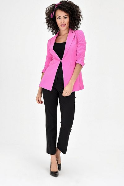 Jument Capri Manecă trei sferturi Închizătură decorativă pentru buzunar Blazer de birou Jachetă din stofă-roz