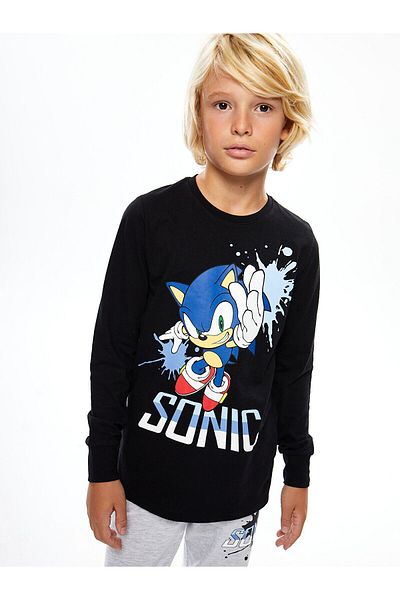 LC Waikiki Lcwk Момчешка пижама с дълъг ръкав и щампа Sonic