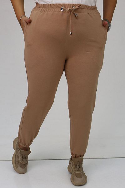 Eslina 49513 Plus Size Beige Sweatpants - Ελαστικό πόδι, δύο κλωστές