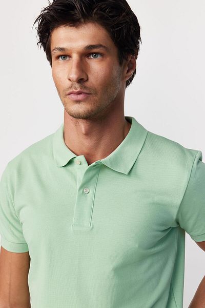 Tudors Ανδρικό μπλουζάκι Slim Fit Slim Fit 100% βαμβακερό απλό πικέ πράσινο γιακά μπλουζάκι