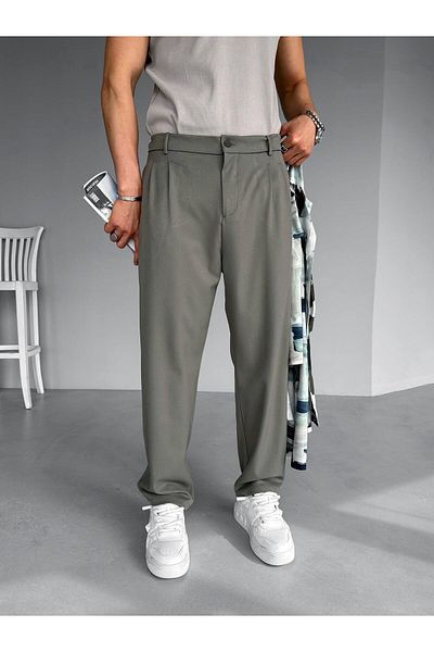 ablukaonline Hellgrüne Baggy-Fit-Stoffhose – PNT.0029