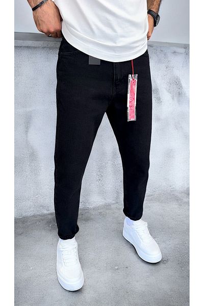 DENIM MAN Men's Black Boyfriend Patterned Jeans
