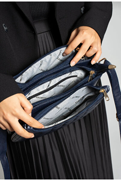 eflanmoda Sanmorris lacivert üç bölmeli çapraz kullanıma uygun omuz çantası