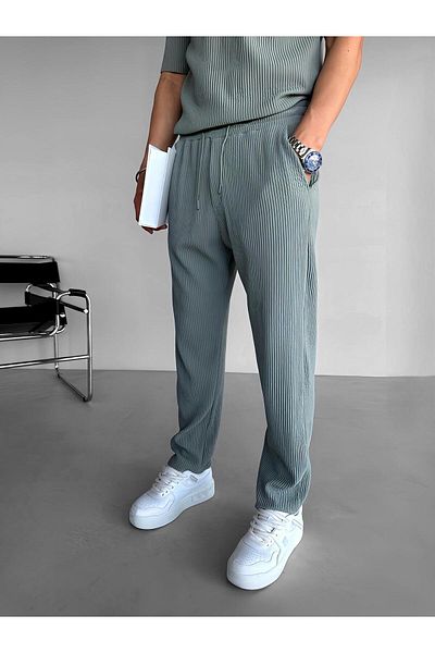 ablukaonline Mint Colored Men's Baggy Fit Ribbed Trousers