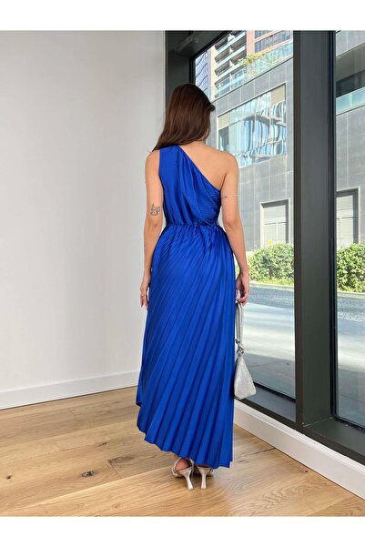 modaçelikler Single Shoulder Waist Window Detailed Skirt Pleated Evelyn Women's Saks Dress 23Y000388