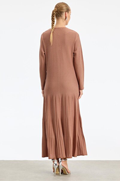 Tığ Triko Simli Rayon Elbise KAKAO