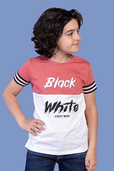 Toontoy Tricou pentru băieți cu mâneci detaliu cu dungi în două culori B cu i...