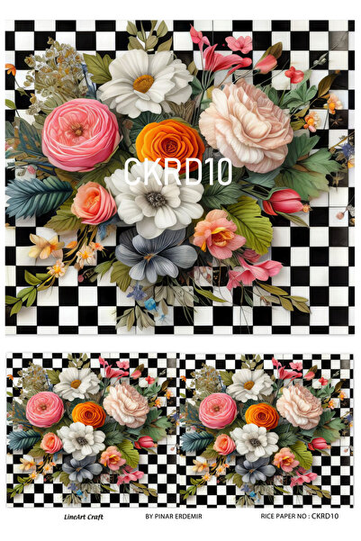 LİNEART Ckrd Checkered Series - 29X42Cm Brass Decopage Paper