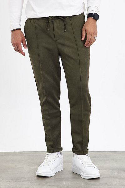 MADZEYMODA New Season Ανδρικό Suede Double Leg Grass Λεπτομερές πράσινο παντελόνι χακί Mz22036
