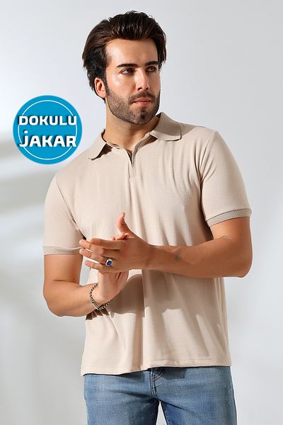 GW Мъжка тениска и риза Juan с поло яка и цип от норка - стандартна кройка