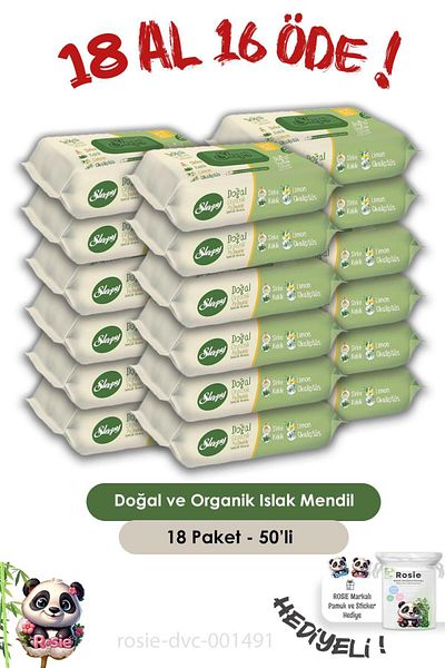 Sleepy 50 Natural and Organic Wet Wipes - Buy 18 Get 16 Pay, Rosie