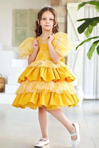 Riccotarz Fata - Rochie de seara cu volane cu flori galbene