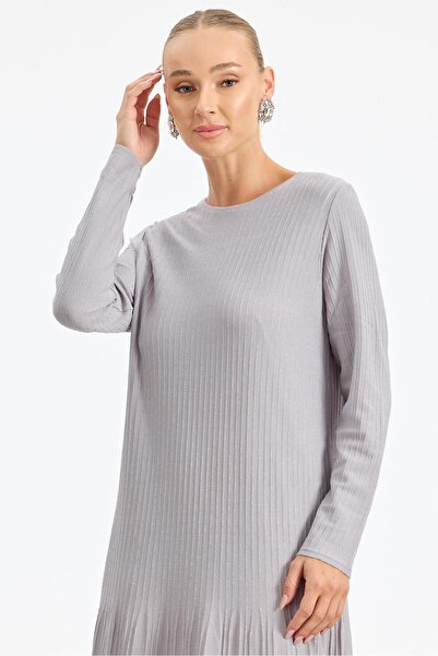 Tığ Triko Simli Rayon Elbise GRİ