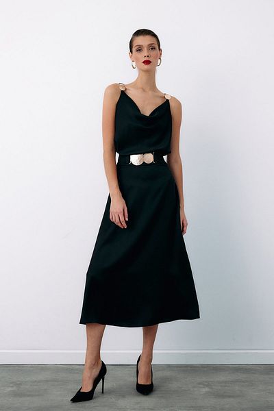 Sateen Fusta evazată cu accesorii pentru centură - NEGRU