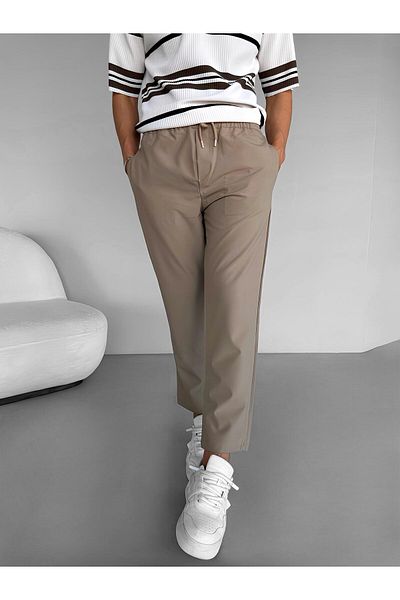 ablukaonline Μπεζ ανδρικό παντελόνι Jogger - τσέπες, βαμβακερό, ελαστικό και χαλαρό