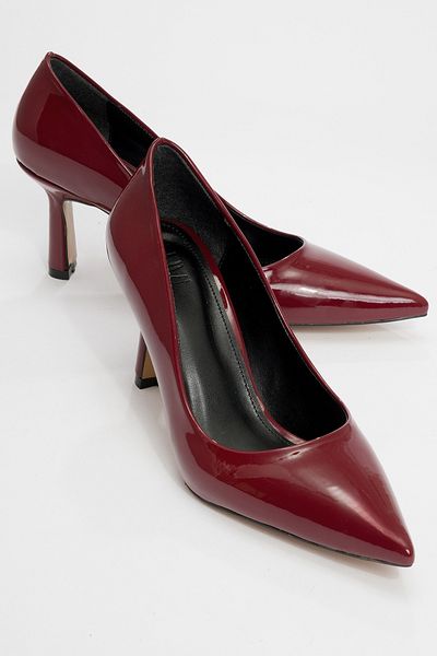 LuviShoes Calse Claret Red Patent Leather Women's Heeled Shoes