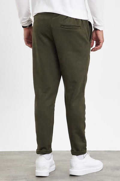 MADZEYMODA New Season Men's Suede Double Leg Grass Detailed Khaki Green Trousers Mz22036