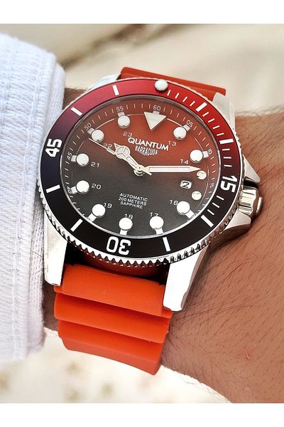 Quantum Barracuda 20 Atm Automatic Waterproof Silicone Cord Steel Case Men's Wristwatch