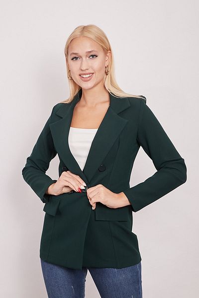 Jument Jachetă de damă cu mânecă lungă, cu mânecă lungă, detaliată cu nasturi, ornament de birou, pentru buzunar, cu clapă - smarald