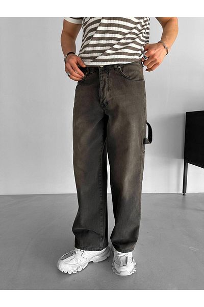 ablukaonline Men's Extra Baggy Fit Washed Side Pocket Detailed Jean Brown