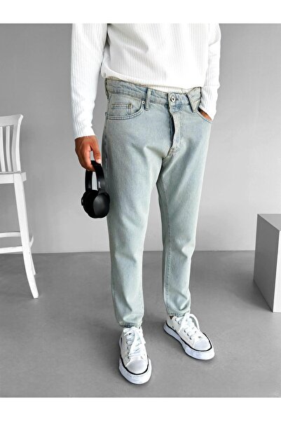 ablukaonline Erkek Boyfriend Fit %100 Pamuk Jean Pantolon Buz Mavi