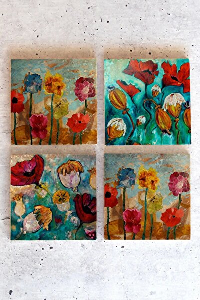 HEDİYEDİYE 4-Piece Flower Set - Stone Cup and Base Cicek01