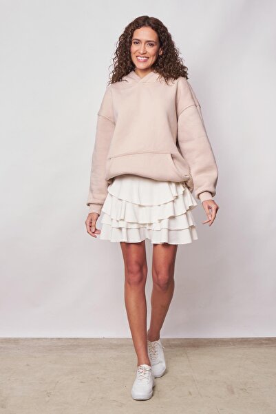 Jument Fustă mini Mykonos cu talie înaltă și cu volant pentru femei (lungime 44 cm +-2 cm) - crem