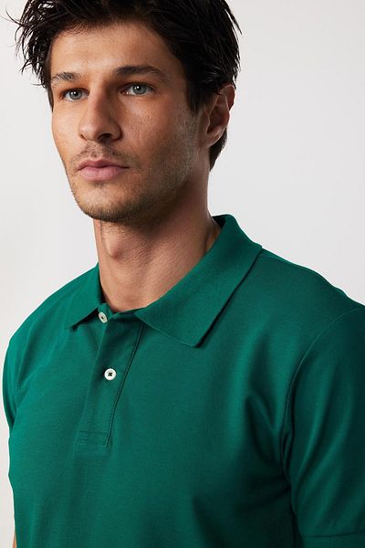 Tudors Pánské tričko Slim Fit Slim Fit 100% bavlna Plain Pique Green Polo límeček