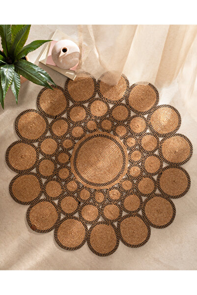 Madame Coco Alsace Yuvarlak Eklemeli Kilim - Naturel/siyah - 120 Cm