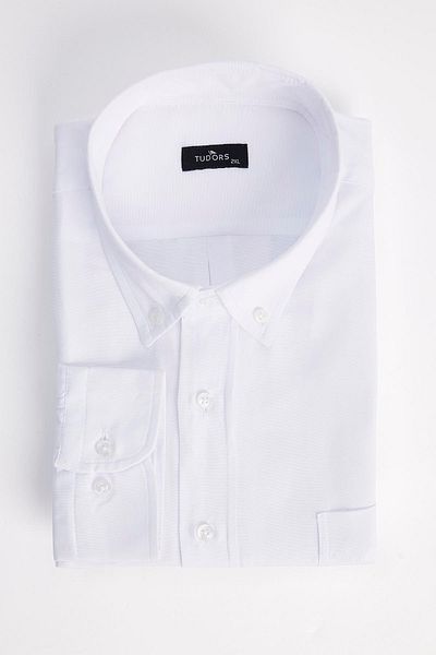 Tudors Ανδρικό πουκάμισο με κέντημα Oxford Texture Pocket με λευκό γιακά με κουμπιά μεγάλου μεγέθους