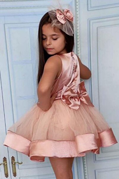 Riccotarz Βραδινό φόρεμα σομόν για κορίτσι με πέρλες χάντρες και λεπτομέρεια κορδέλας φούστας