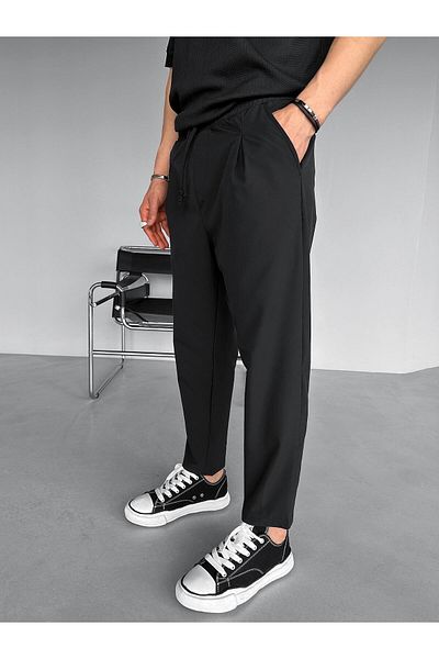 ablukaonline Men's Regular Fit Parachute Fabric Trousers Black