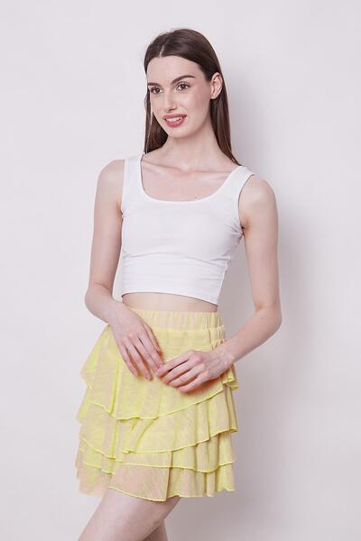 Jument Yazlık Kumaş Fırfırlı Diz Üstü Mykonos Etek-Sarı