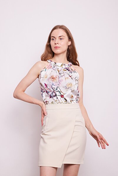 Jument Fusta de birou creion din bumbac și lycra cu talie înaltă - șampanie