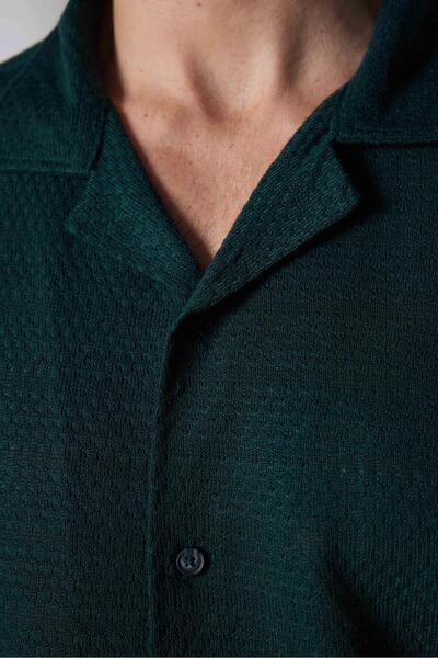 Tudors Πράσινο πουκάμισο γιακά Apache Slim Fit - Slim Fit, κοντό μανίκι, πλεκτό ύφασμα