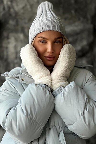 Madmext Painted Gray Hooded Puffer Jacket with Belt Detail Mg2179