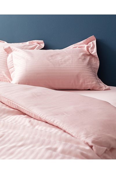 Madame Coco Elicia King Size Satin Striped Duvet Cover Set - Powder