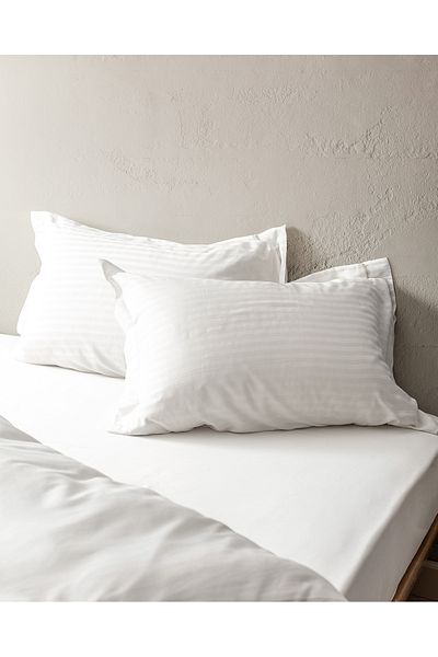 Madame Coco King Size Striped Satin Elicia Duvet Cover Set - Ecru