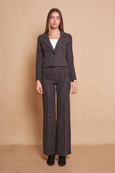 Jument Jachetă de lână, țesătură flexibilă, ușoară, cu model, guler de iarnă, mânecă lungă, blazer scurtă - kaki, diagonală