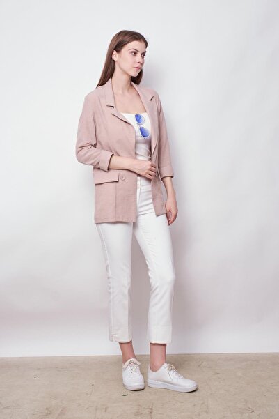 Jument Stone Colored Oversize Linen Blazer - Collared Pocket, Lycra Free - Summer Jacket